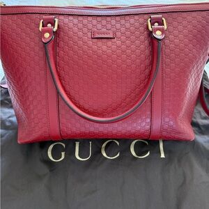 Gucci Crimson Embossed Leather Tote